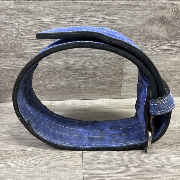 Vintage Thick Double Suede Powerlifting Belt Blue Two Prong - Picture 5 of 9